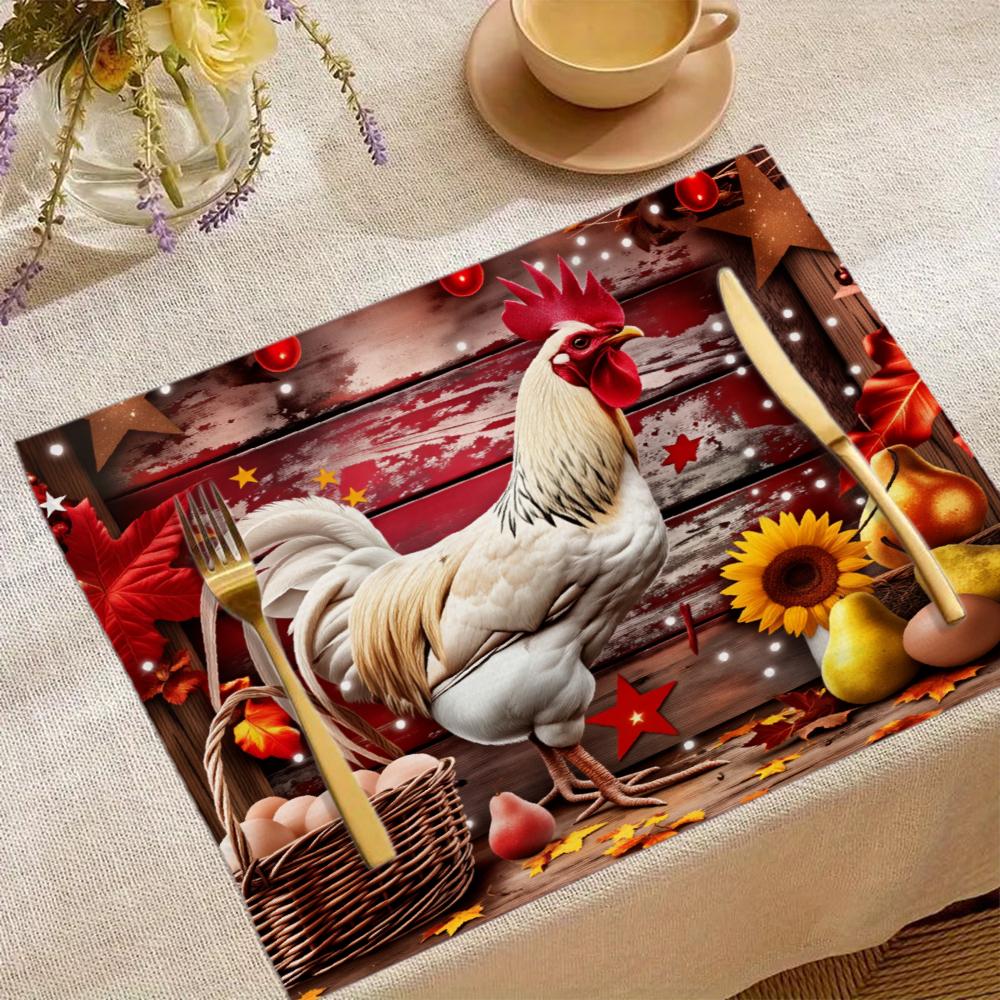

Farmhouse Rooster Placemat With Sunflowers And Eggs Rustic Kitchen Table Mat Decorative Place Setting For Dinner Party 30x45cm-4Pcs