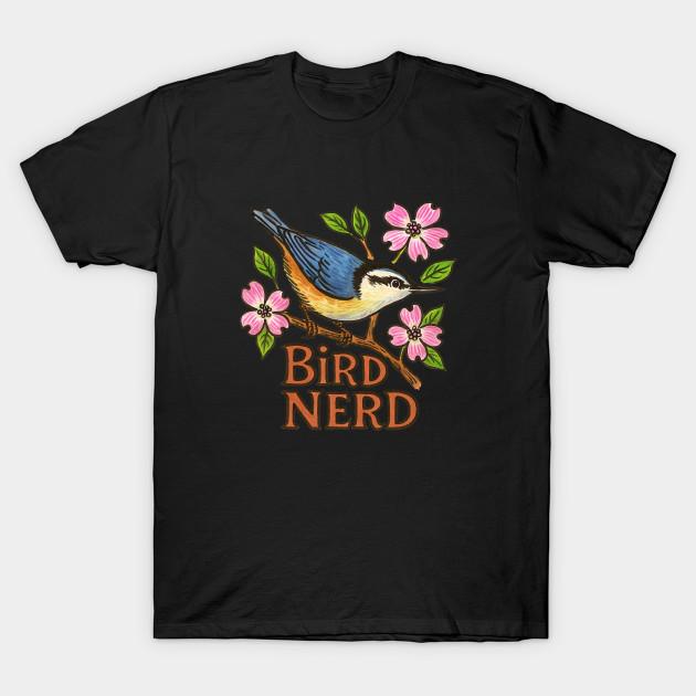 Men Black Print T-shirt Bird Nerd Nuthatch No-Cut Transfer Paper Print Cotton Tshirt 3XL