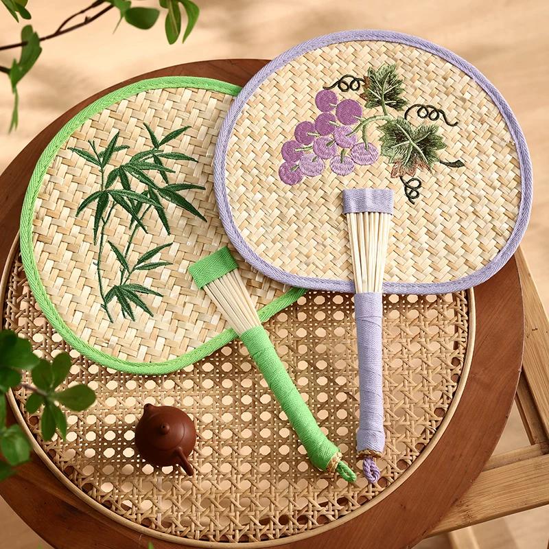 Hand-Woven Traditional Fan with Ancient-Style Embroidery, Portable Hanfu Fan, Trendy Chinese Style, High-End Summer Mosquito-Repellent Fan