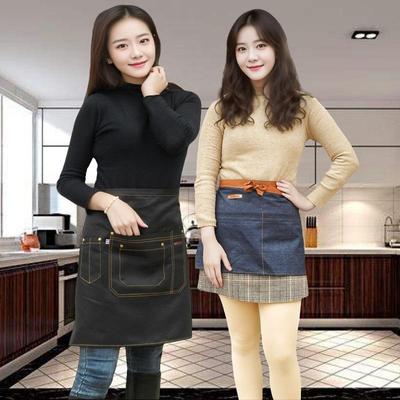 Waterproof Cotton Canvas Denim Apron with Logo Print - Kitchen & Dining Uniform