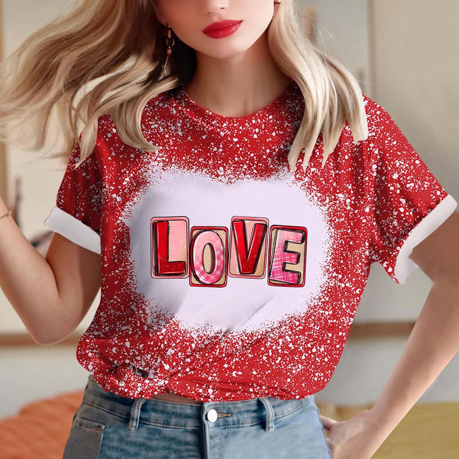 

Женская свободная футболка с круглым вырезом и принтом ко Дню святого Валентина с короткими рукавами M