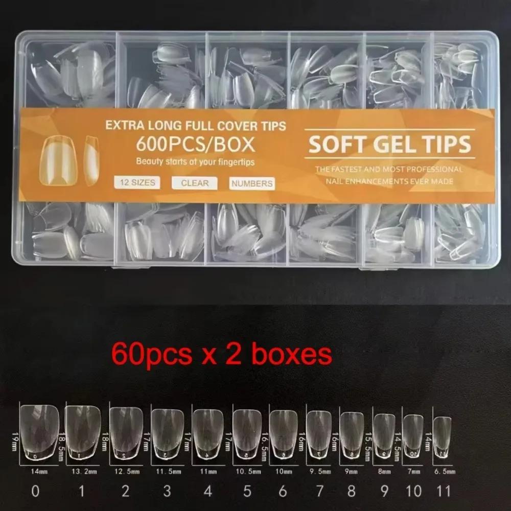 600 mjuka gel-lösnaglar, korta fyrkantiga, kistaformade, mandelformade, lösnaglar i ark-stil