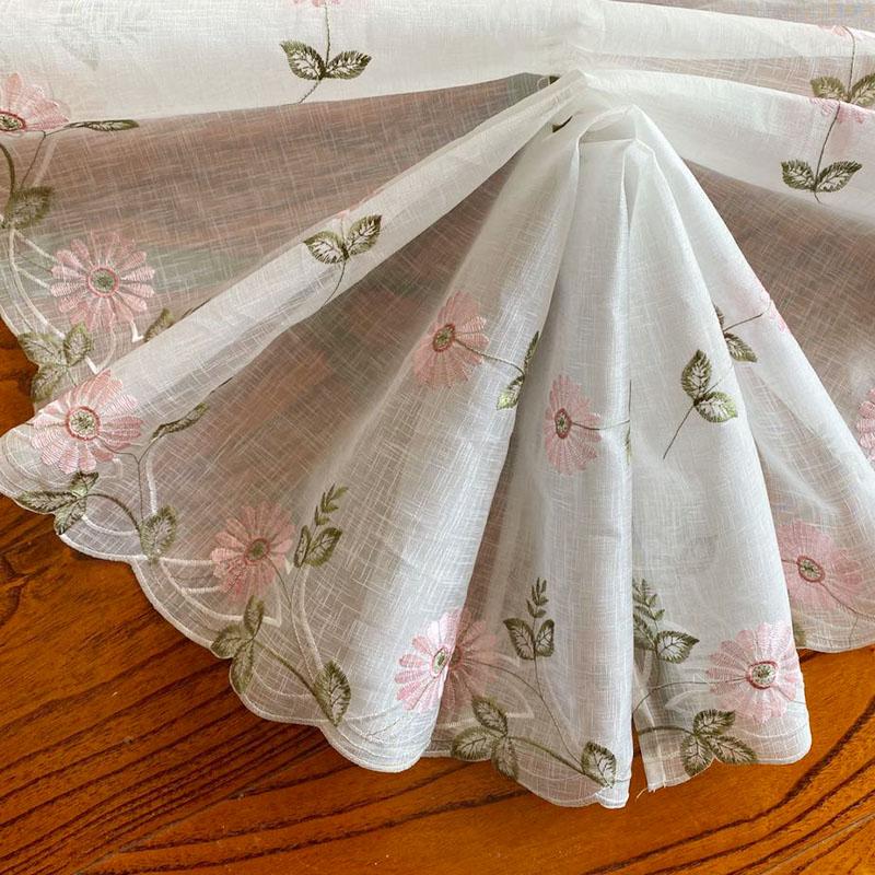 

Баллонная штора Вышивка ромашками Деревенская кухонная штора Отделка органзой Подъемная штора для окна Пасторальный стиль, 1 шт. W83cmxH115cm Yarn розовый