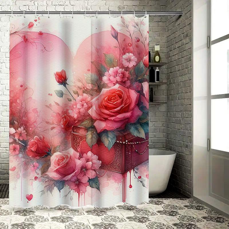 Watercolor Roses And Heart Waterproof Shower Curtain