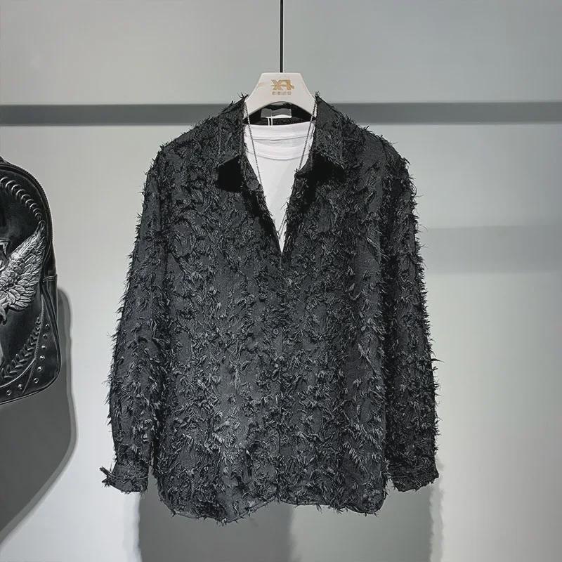 Camisa de Manga Larga de Verano para Hombre 2024 con Solapa de Lujo y Acento de Piel