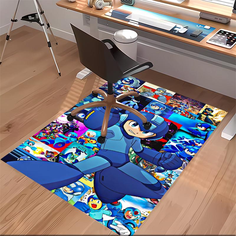 1pc Cartoon Rockman Game Megaman1 Print Area Rug - Soft, Washable Non-Slip Indoor Mat for Office Chairs, Living Room, Home Office Decorative Rug