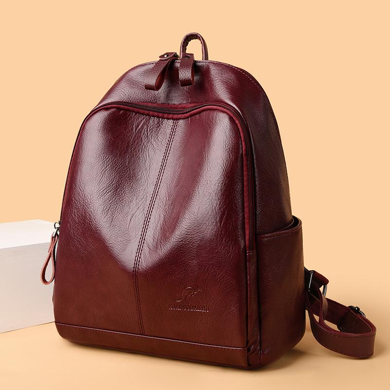 Koreanischer Neuer Stil Trendiger und Vielseitiger Rucksack aus Weichem Leder Studenten-Schultasche Lässige Reisetasche Damen-Tasche