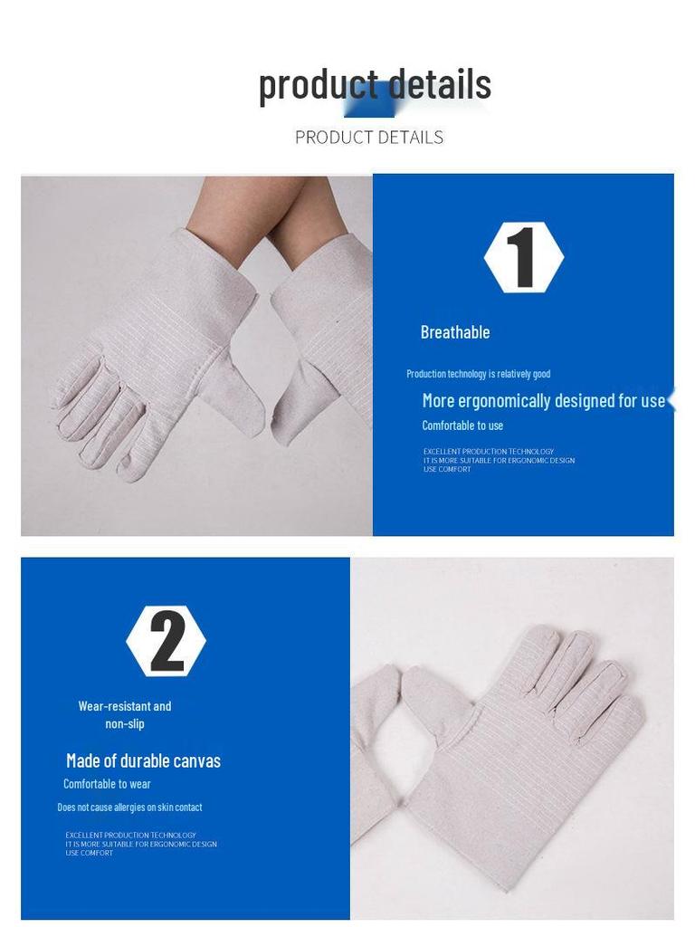 Rękawice spawalnicze z podwójnej warstwy płótna 24-nitkowego - Grube, olejoodporne, odporne na ścieranie, trwałe, ochrona przemysłowa