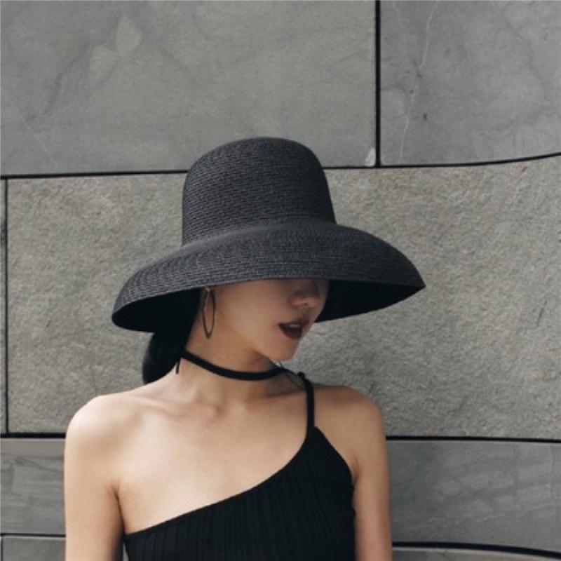New Summer Hepburn Style Vintage Design Big EavesStraw Hat Women Girls Solid Color Beach Holiday Sun Hat Elegant Wide Brim Hat