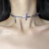 Y2k Gothic Sliver Color Cortex Cross Metal Embossed Cross Splicing Rivet Tassel Choker Necklace for Women Punk Hot Girl Jewelry