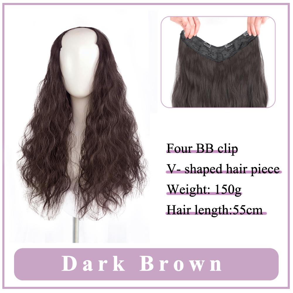 Bybrana V-formede hårforlengelser vann krusninger svart brunt syntetisk hår parykker