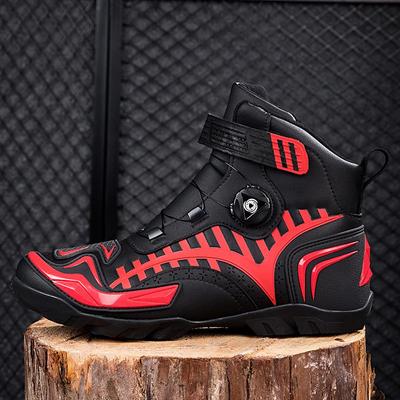 Unisex Leather Motorcycle Boots Large Size Rotation Button Anti -slip Anti -collision Competition Riding Shoes