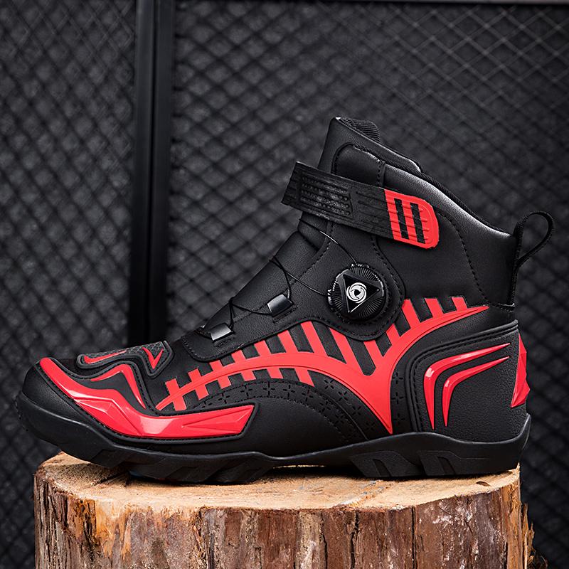 Unisex Leather Motorcycle Boots Large Size Rotation Button Anti -slip Anti -collision Competition Riding Shoes
