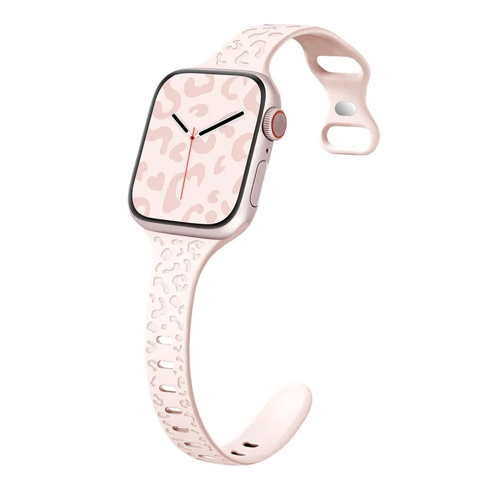 Wąski pasek do paska Apple Watch 40mm 41mm 42mm 38mm 49 44mm 45mm grawerowana silikonowa bransoletka Correa seria 8 7 6 9 5 4 3 SE Ultra