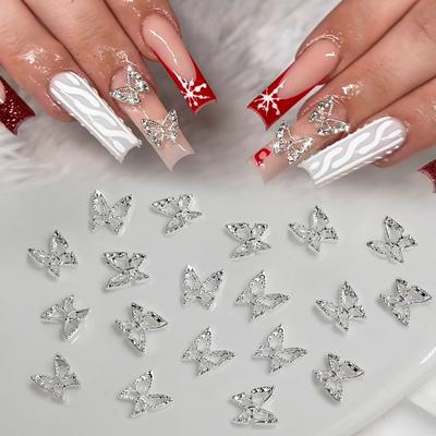 20 Stück 3D Schmetterlingsförmiger Nagelschmuck, Nagelanhänger Strasssteine, DIY Nageldekoration Zubehör Nagelanhänger Nail Art Zubehör