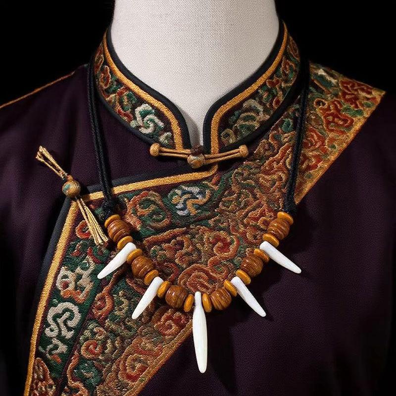 1 Stück Retro Ethnischer Wind Wolfszahn Haifischzahn Halskette Tibetischer Stammes-Ethnischer Stil Halskette Böhmische Accessoires