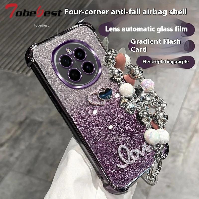 3D Love Shockproof Glitter Plating Bead Bracelet Case for Huawei Honor Magic 7 6 5 4 3 Pro Silicone Cover
