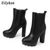 Eilyken High Quality High Heels Ankle Boots Fashion Women Thick Platform Autumn Winter Slip On Ladies Street Style Shoes Mujer