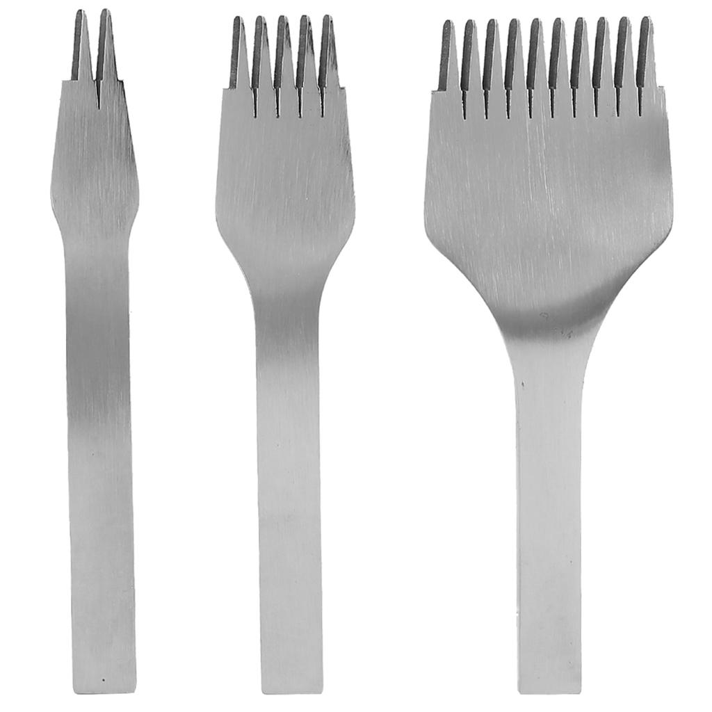 3ks Ocelové kožené dláto Děrování 2+5+10 hrotů DIY Ručně vyráběná kožená galanterie Sada nástrojů(3 mm 0,12 palce