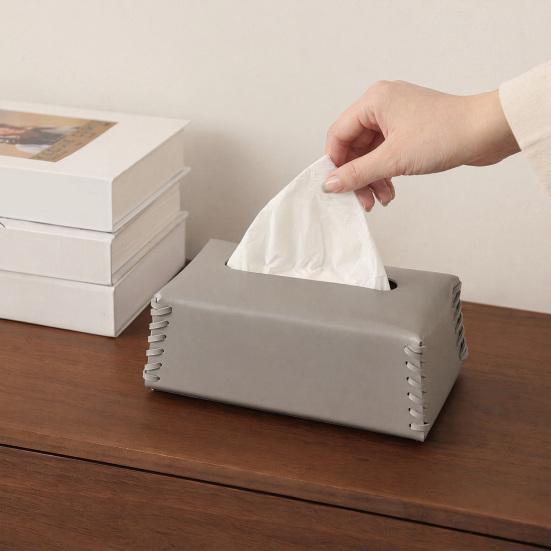 PU Leather Tissue Holder, with Hand-stitched Edges Design, Modern Style Smooth Paper Extraction Tissue Case for Home Office