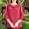 Women Casual Pile Collar Solid Color 3/4 Sleeve Loose Blouse