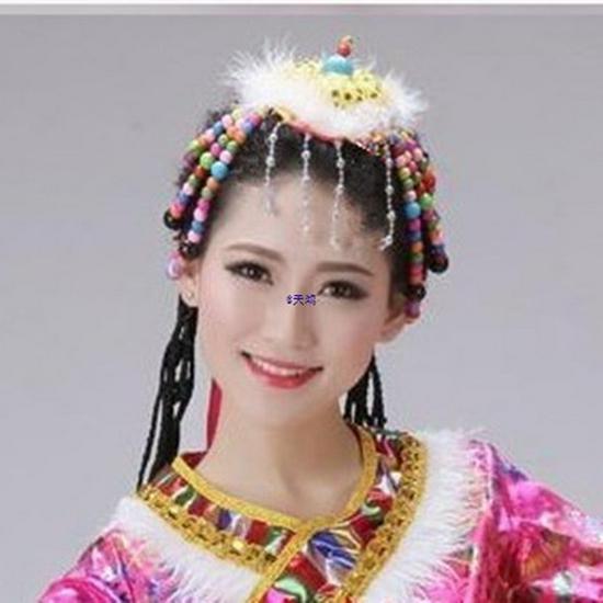 Tibetské etnické dámské vlasové doplňky: Květinové pokrývky hlavy a šperky