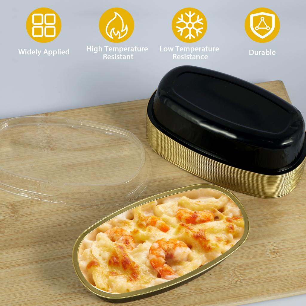 25/50Pcs Mini Loaf Baking Pans with Lids 350ml Aluminum Foil Cake Container Baking Box Cake Pans Bread Mold Heat Resistant Oval