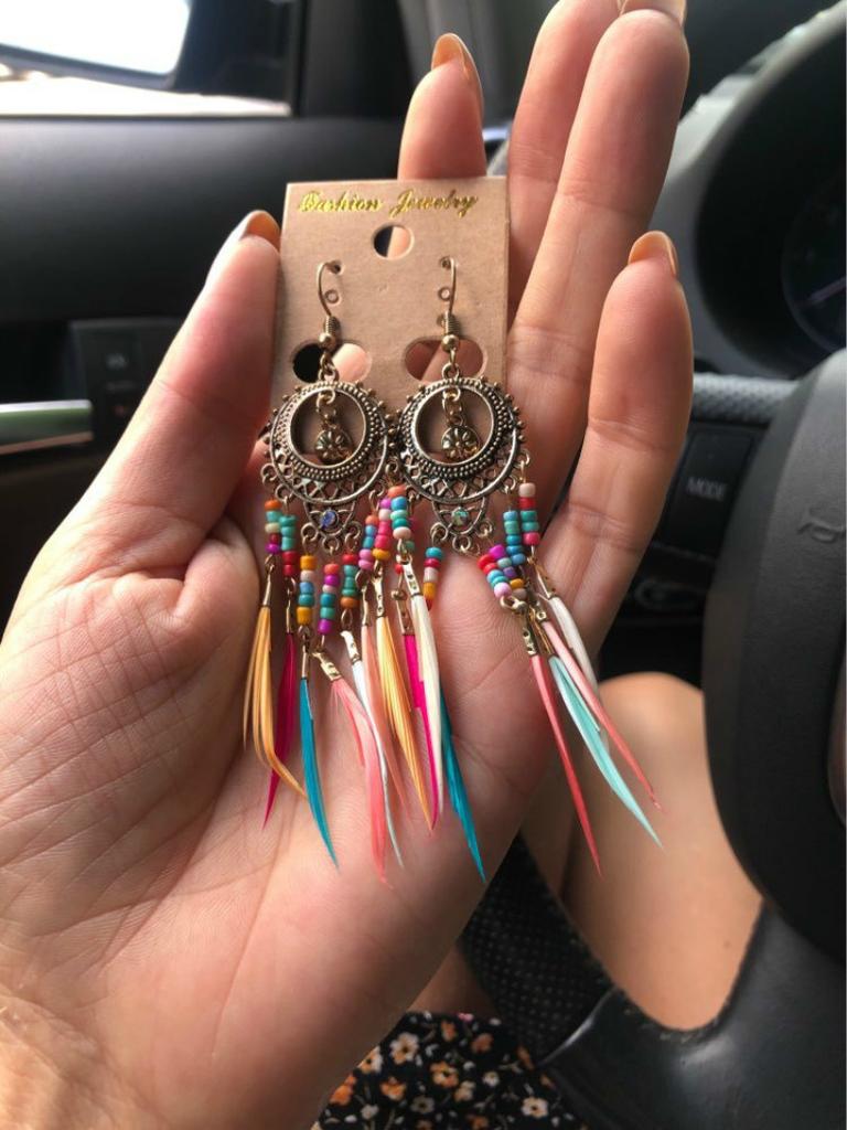 Bohemian Feather Earrings 2024 Ethnic Vintage Rainbow Colorful Beads Feather Tassle Earrings For Women Hawaiian Jewelry