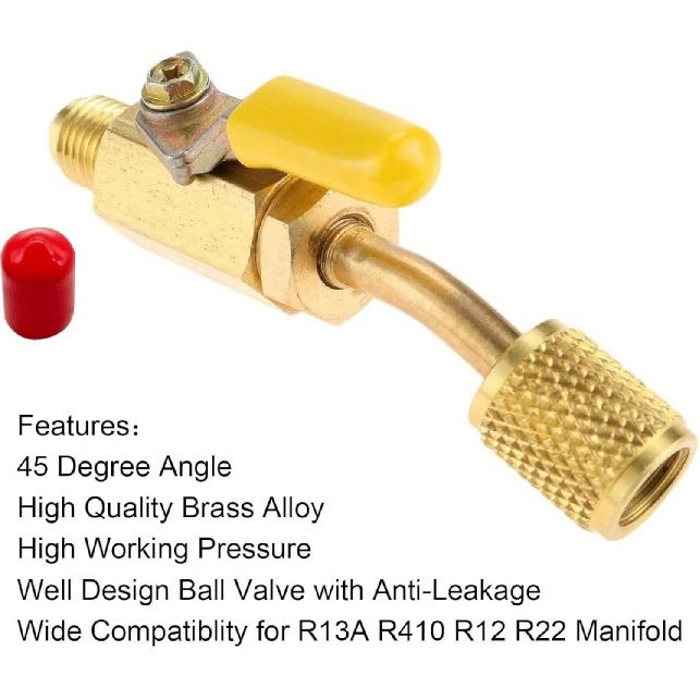 3PCS Air Conditioning Refrigerant Shut Valves 1/4" SAE Male to Female Fitting for R410A R134A R12 R22 R502 Charging Hose