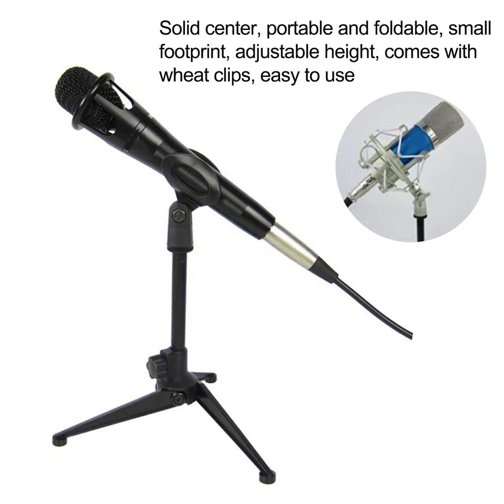 Adjustable Microphone Stand Desktop Tripod Table Stand Clip Holder Bracket Desktop Triangular Microphone Stand