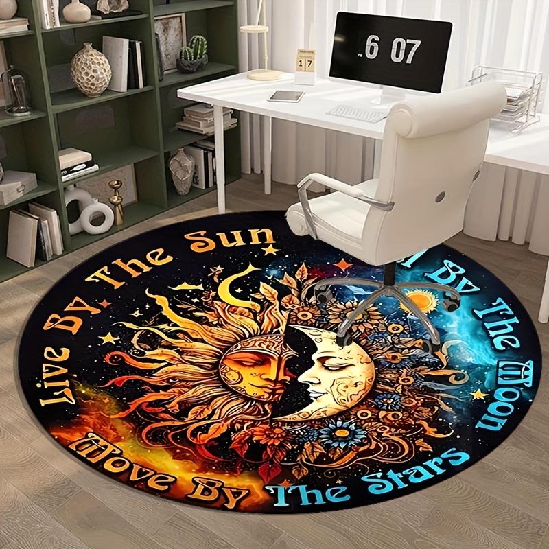 Sun & Moon Flannel Print Round Rug - Artistic Celestial Decor for Living Room & Bedroom, Soft Durable Carpet