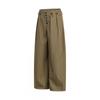26001 American Trendy High Street Neutral Draped Old Money Style Button Fly Loose Tapered Casual Trousers