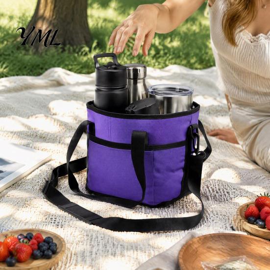 Heavy Duty Beverage Tray for Cups Drink Pouch with Adjustable Strap, Reusable Waterproof 4 Cup Carrier Sturdy Car Seat Holder, Foldable Portable Caddy