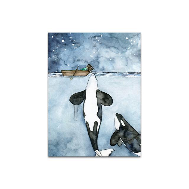 

Мультяшные плакаты и принты «Синий кит», животные, рыбы, холст, картина, настенные художественные картины для детской гостиной, домашний декор, без рамки 21*30cm