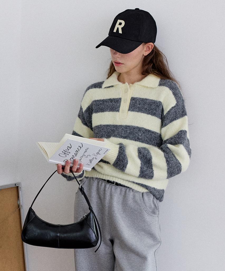 ROIROI Striped Polo Knit - Vanilla Grey