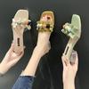 Women's Summer French Transparent Pleated Beads Beach Slippers Cool Drag