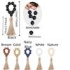 6 Pieces Farmhouse Style Wooden Bead Napkin Rings Adjustable with Tassel Napkin Buckle Handmade Napkin Holder Holiday Banquet