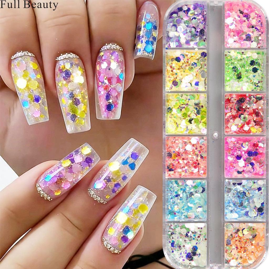 New manicure sequins 12-grid luminous ultra-thin 6-angle shallot luminous glitter sequins