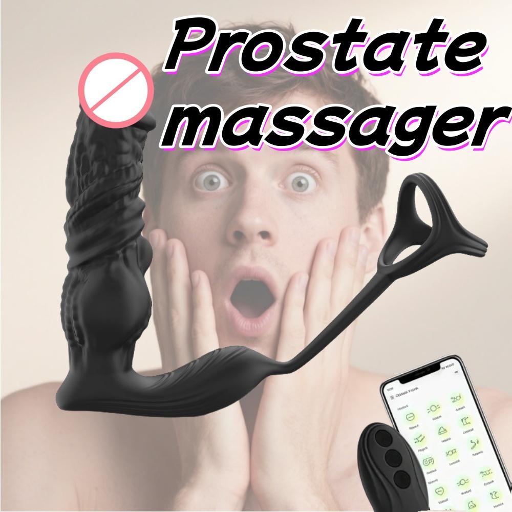 6-in-1 Male High-Speed Butt Plug Prostate Massager with App/Remote Control for Retractable Dildo Delayed Ejaculation Lock Ring