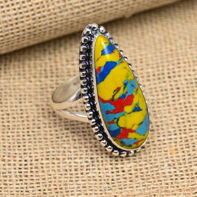 Mosaic Jasper Gemstone Handmade 925 Sterling Silver Jewelry Ring For Thanksgiving