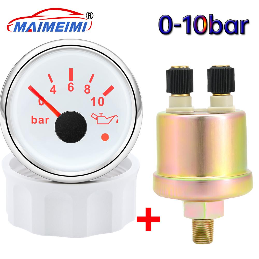 52mm Oil Pressure Gauge 0-5bar/0-10bar With Oil Pressure Sensor Red Backlight Car Digital pointer for Car Boat Marine