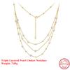 EFFIE QUEEN 925 Solid Sterling Silver 14k Gold Triple Layered Pearl Choker Necklace Luxury Jewelry for Women Wedding Party GPN89