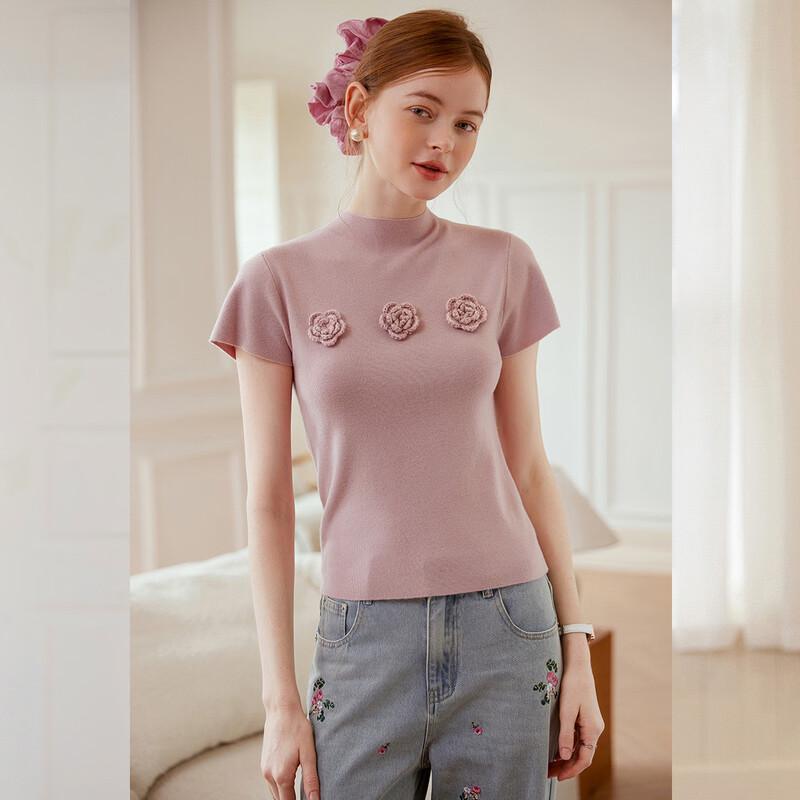 Women's French Sweet 3D Floral Slim Knit Top