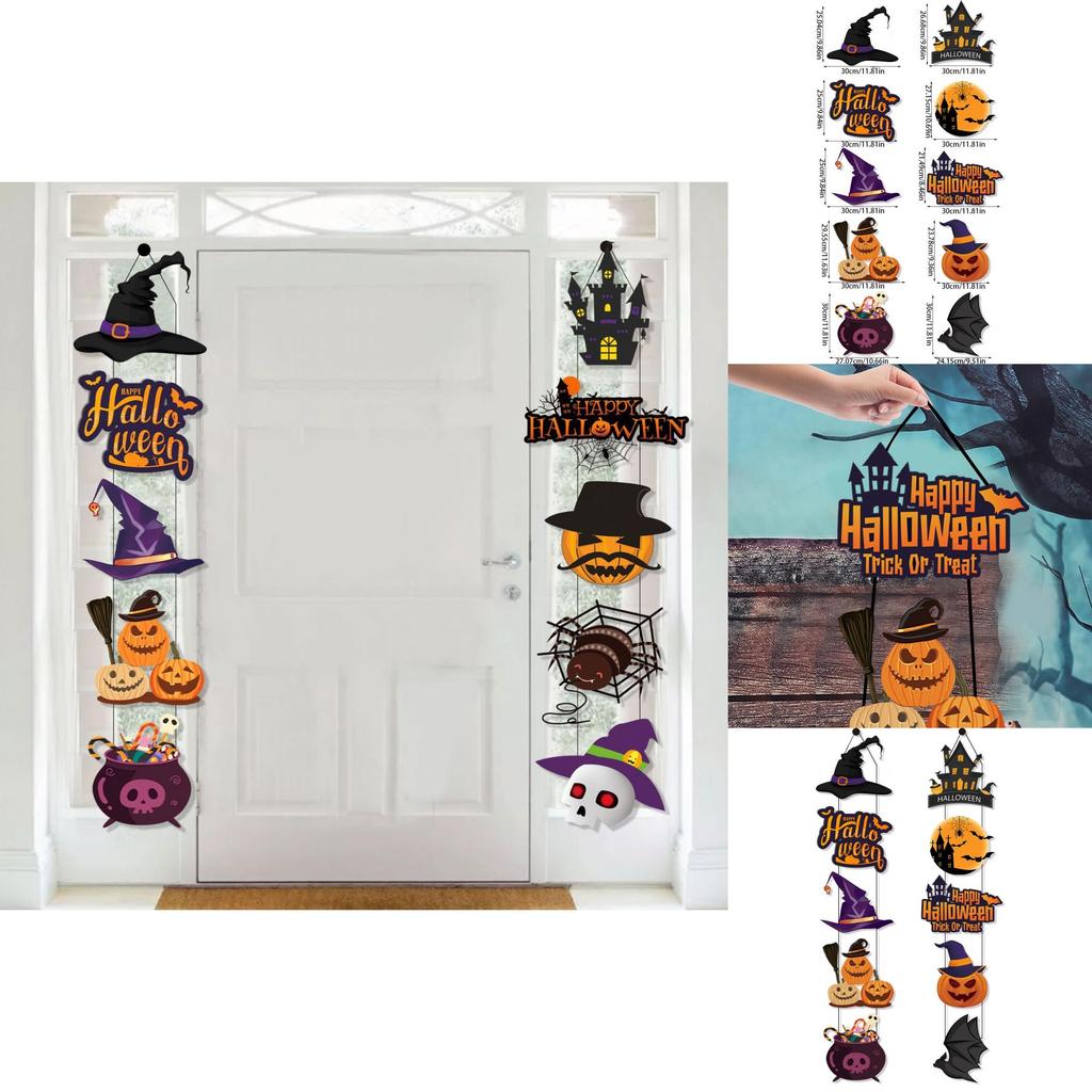 Halloween Party Door Hanger With Paper Pumpkin And Bat Design For Indoor And Outdoor Use