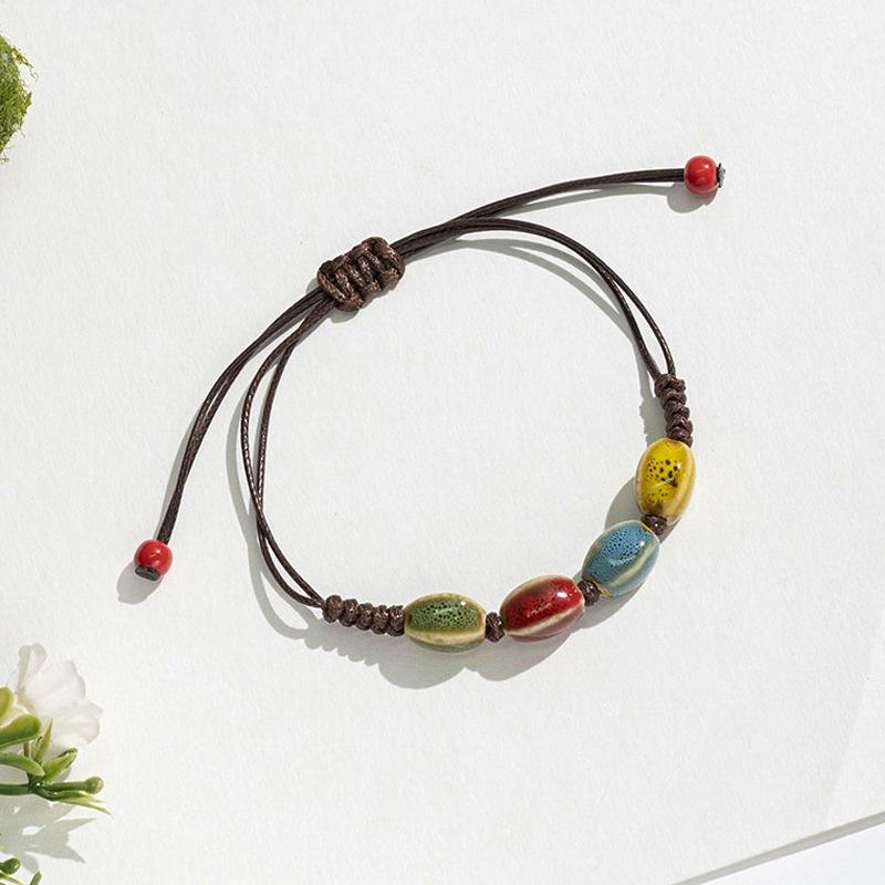 Retro Ethnic Style Ceramic Bracelet - Chinese-style Colorful Porcelain Beads Woven Bracelet
