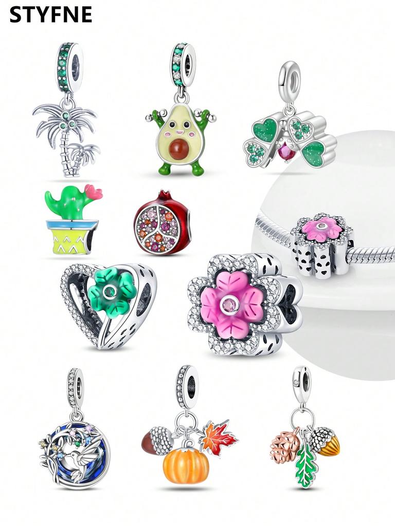 Copper Plated Authentic Charm Bead Charms Life Tree Cactus Potted Plant Bead Charms Compatible With Bracelets Womens Jewellery Gift