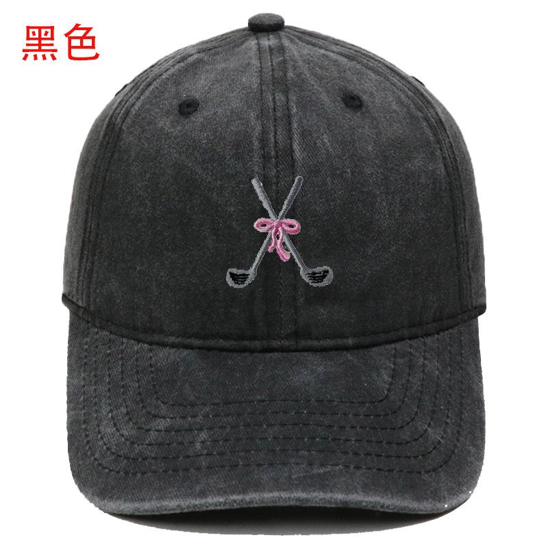 Golf Bow Embroidery Washed Retro Baseball Men's and Women's Leisure Outdoor Sports Shade Cap