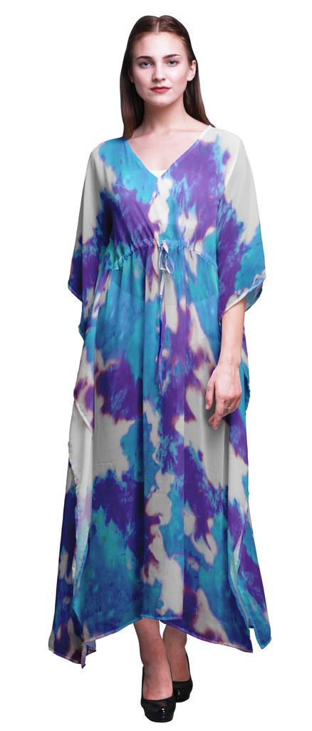 Bimba Purplish Blue Ombre Tie-Dye Ladies Kaftan Holiday Loungewear Maxi Dress Beach
