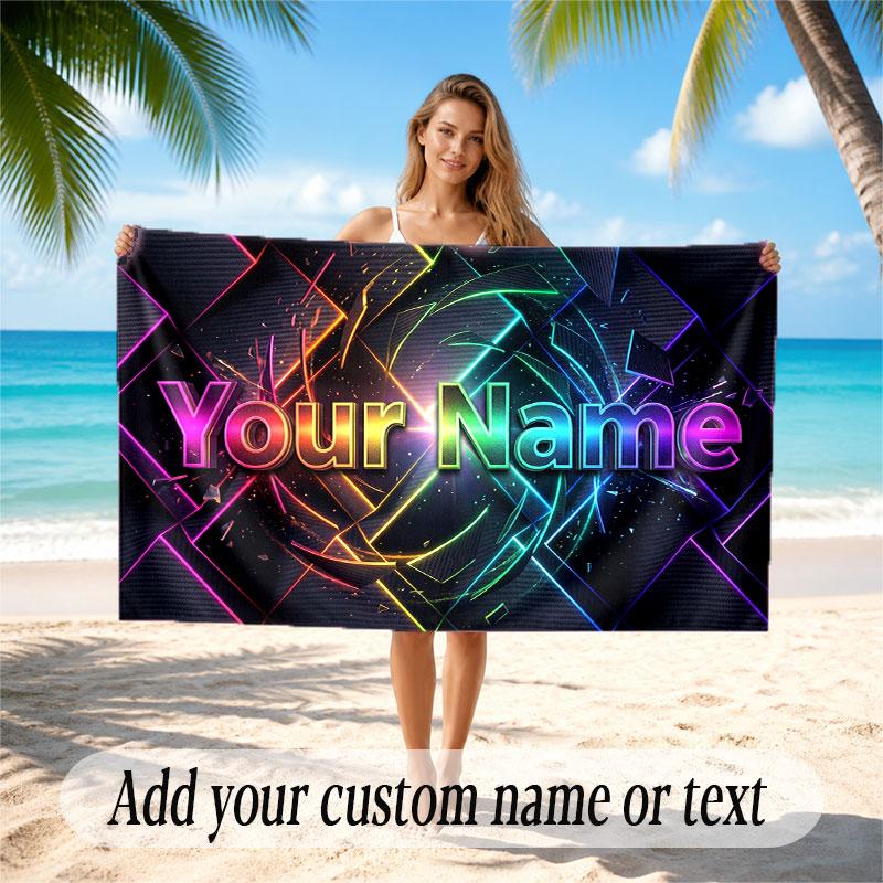 Neon Colorful Theme Soft Beach Towel Personalized Custom Name Text Towel Portable for Beach Pool Travel