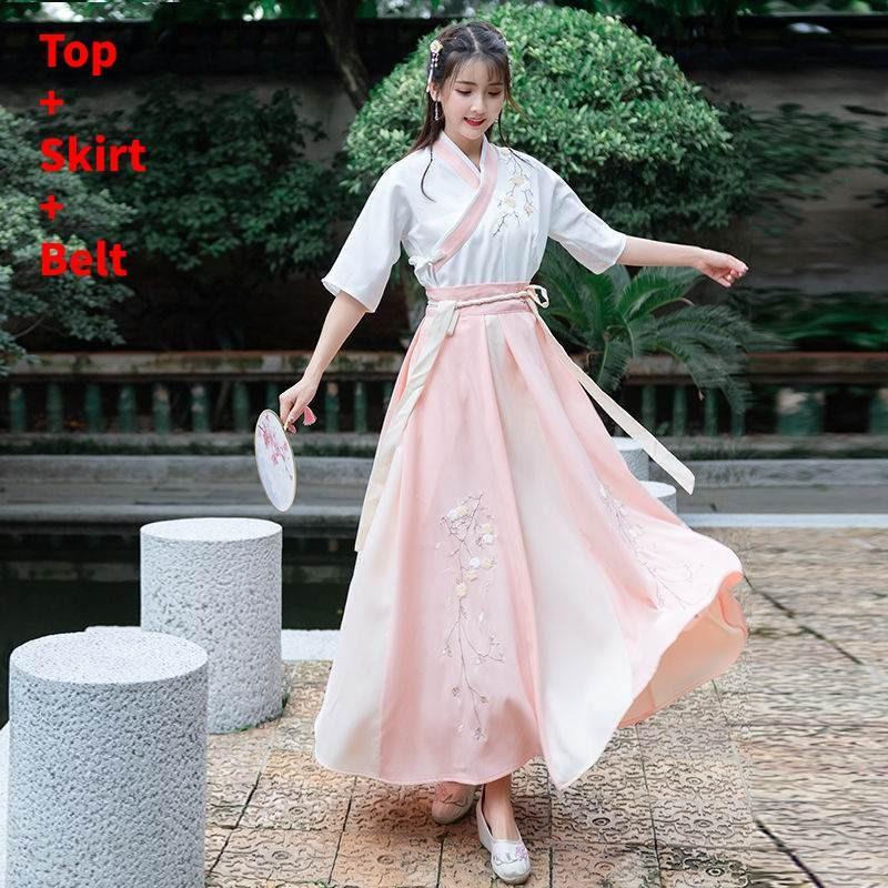 Hanfu Dress For Women With Embroidered Cross Collar And Polyester Fabric For Daily Wear